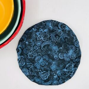 Cotton Bowl Cover For Sourdough, 3 Size Set, Reusable, Paisley Blue